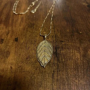 Long 34” gold leaf necklace‎